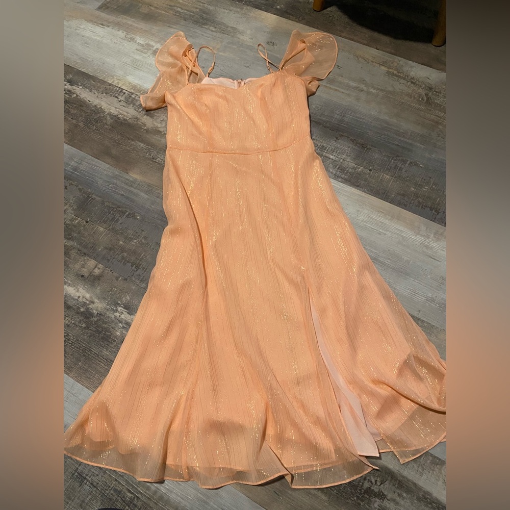 Halston Heritage Peach Shimmer Chiffon Midi Dress
